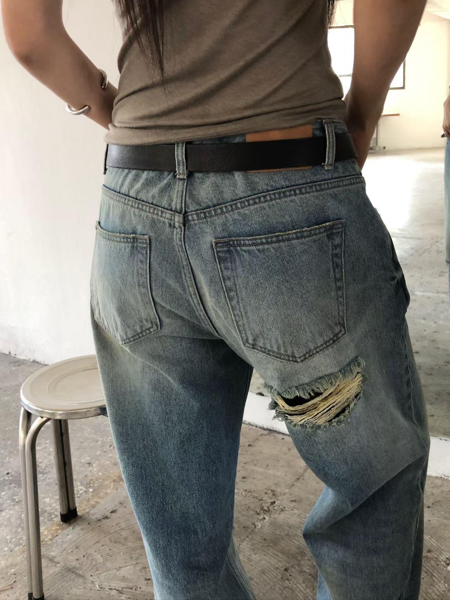 膝割破刷色牛仔褲